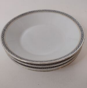 Classic White Porcelain  Dessert Bowls with Silver Greek Key Trim - Set of 4